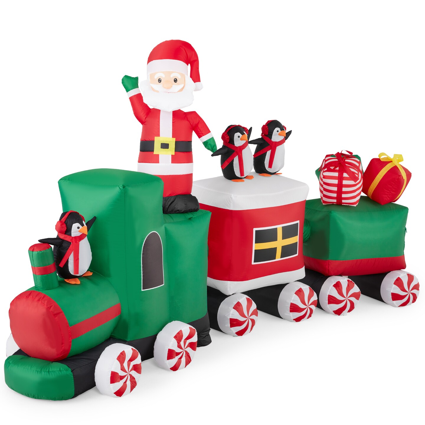 Best Choice Products 8.5 x 5ft Pre-Lit Inflatable Christmas Train &#x26; Animated Santa Claus w/ 10 LED Lights, Ground Stakes