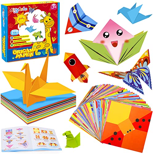 308 Pieces Origami Paper Set, 308PCS Kids Craft Paper Kit with Instructional Book for Girls Age 6,7,8,9,10,11,12, Art Projects Supplies for School Class Craft Lessons- Christmas Gifts for Boys&Girls