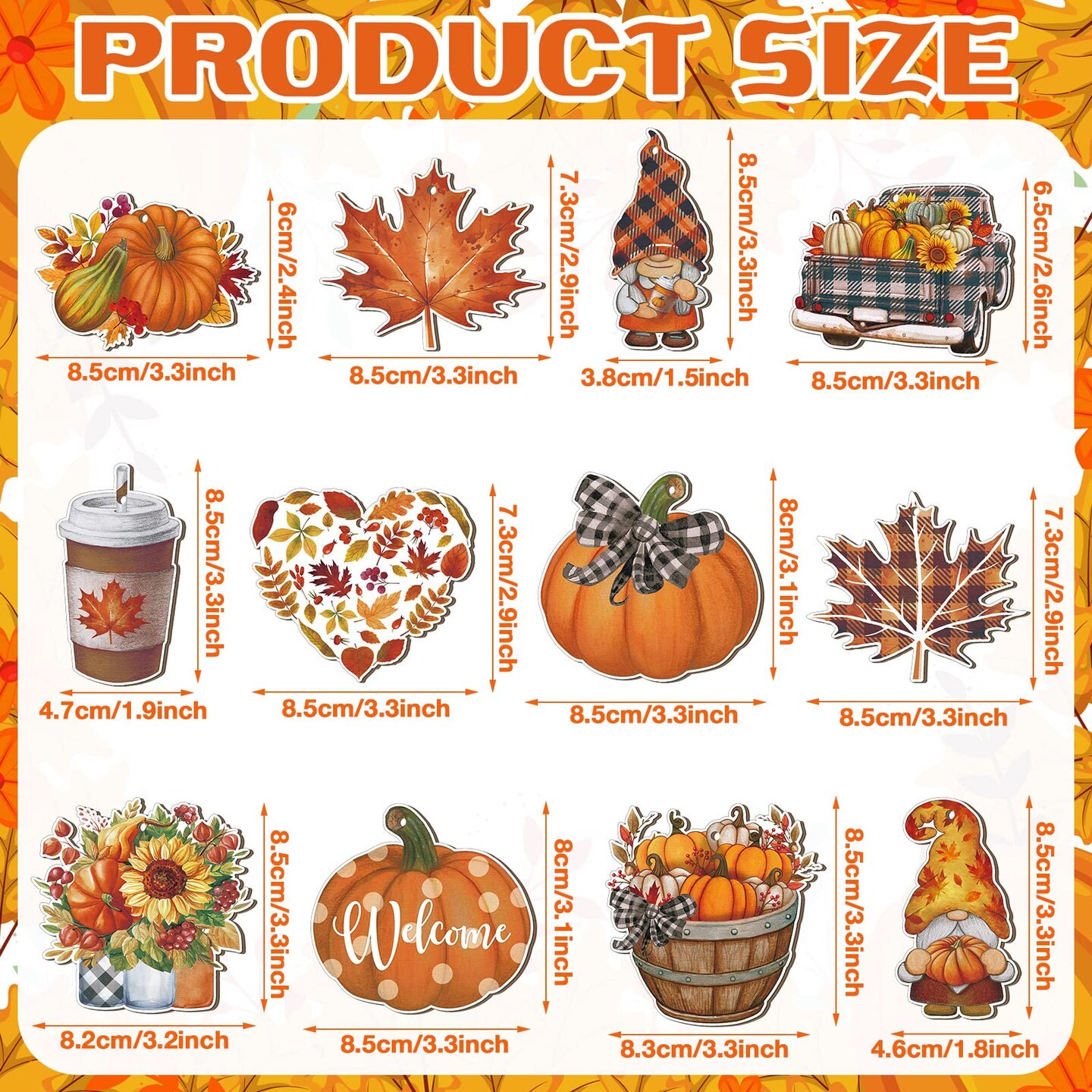 36 Pieces Fall Tree Decorations Thanksgiving Gnomes Ornaments for Tree Wooden Hanging Ornaments Pumpkins Leaves Flowers Cutouts Autumn Decorations for Holiday Party Supply(Cute Style)