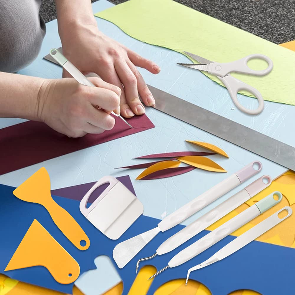 8 Pieces Weeding Tools for Vinyl, FineGood  Weeding Tool Set Basic Craft Removal Kits Scissors Scraper Spatula Tweezers for Die Cut Cardstock Scrapbooking
