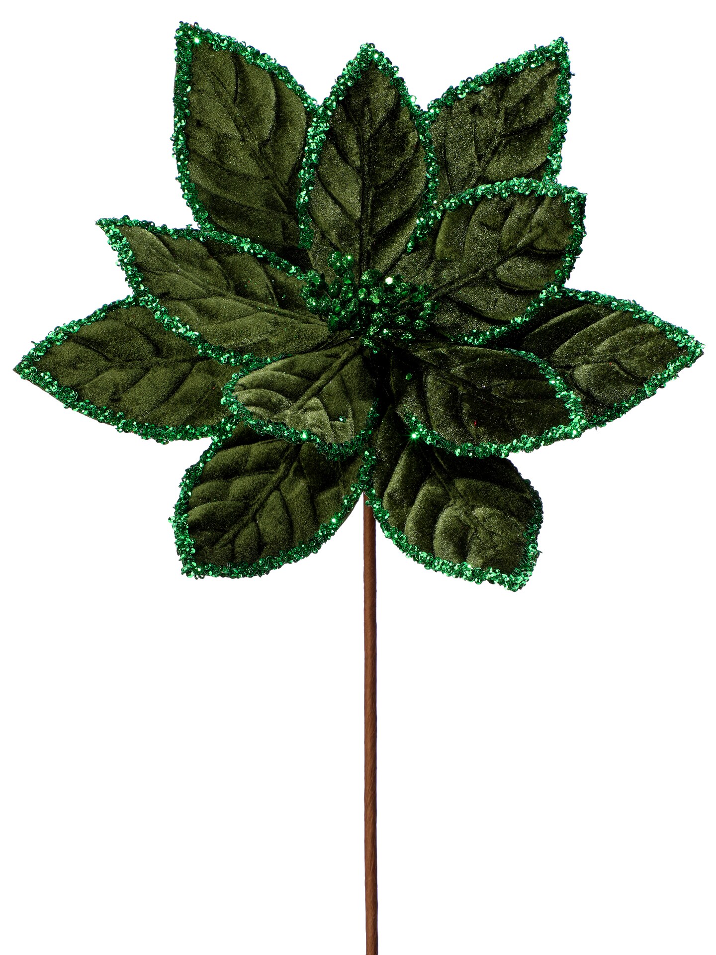 24&#x22; Sequins Edge Velvet Poinsettia Flower - Green