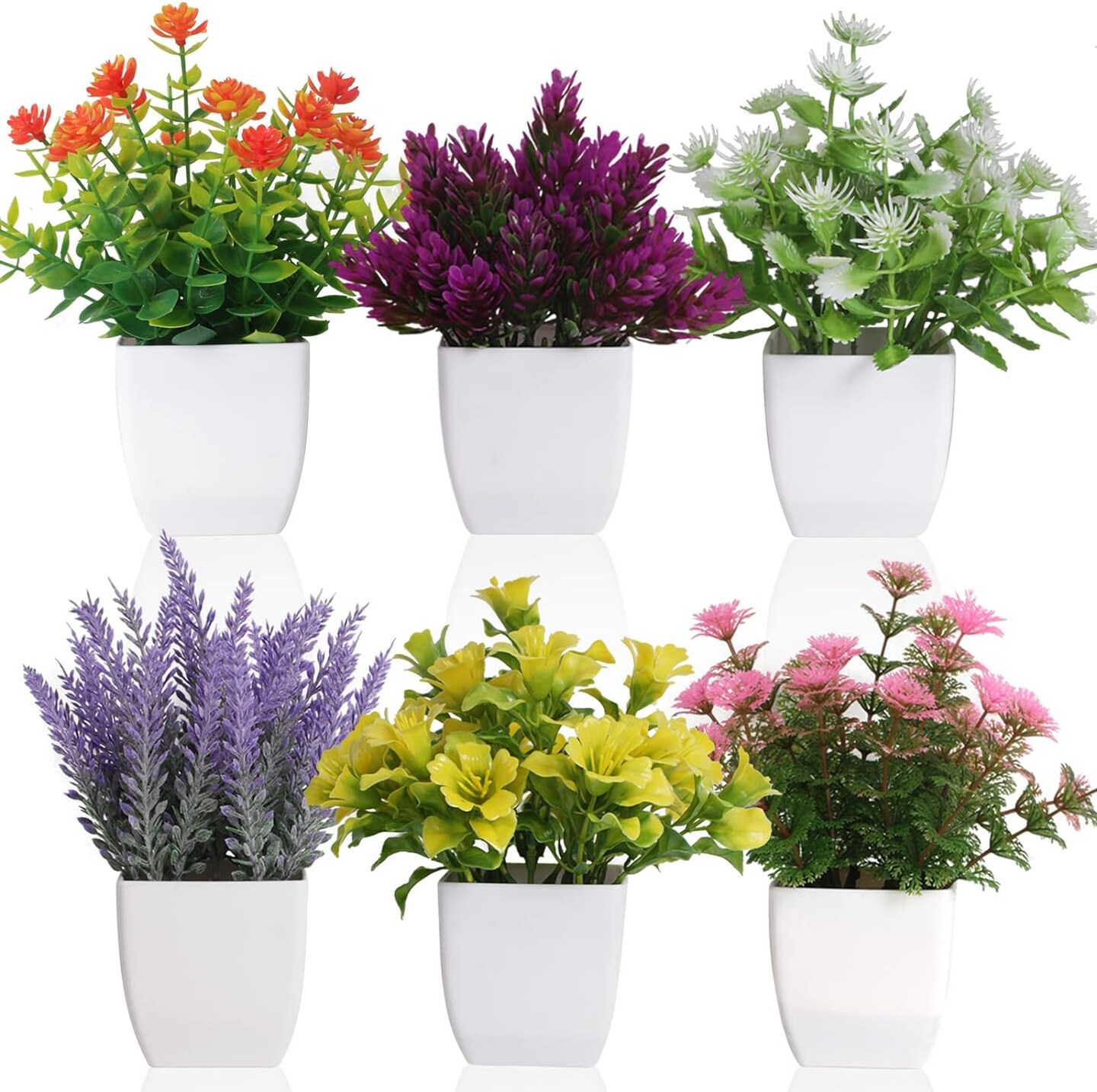 6-Pieces Small Artificial Potted Flowers, Mini Fake Plants for Home and Office Decor