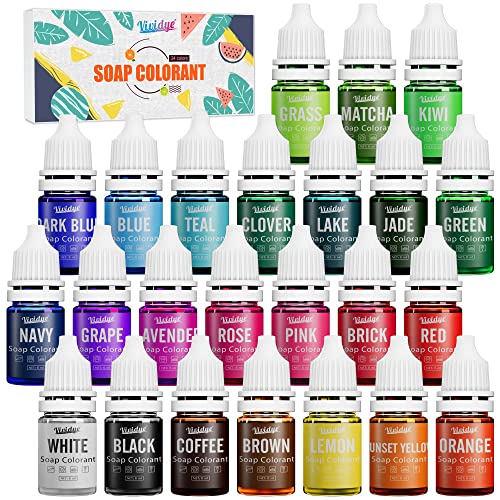24 Color Food Grade Skin Safe Soap Coloring Bath Bomb Color Dye for DIY Soap Making Supplies - Liquid Concentrated Soap Colorant for Bath Bomb Supplies Kit, Handmade Soaps, DIY Craft