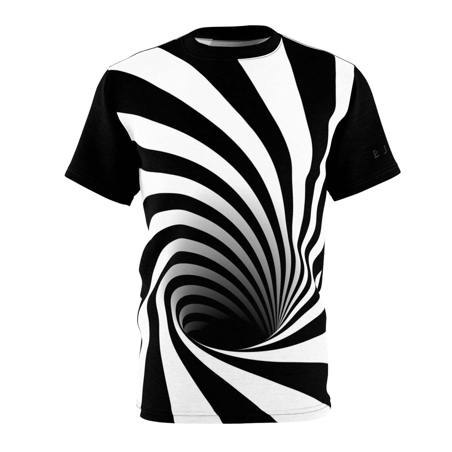 Unisex Graphic T-Shirt - Optical Illusion Black Hole Twisted Vortex Swirl Warped Tunnel (Black and White)