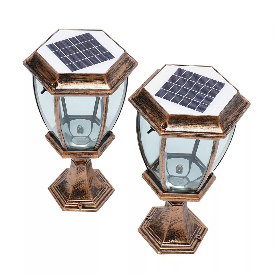 2-Pack Solar LED Post Light Lamp Yard Driveway Fence Outdoor Pillar Lights Lamps