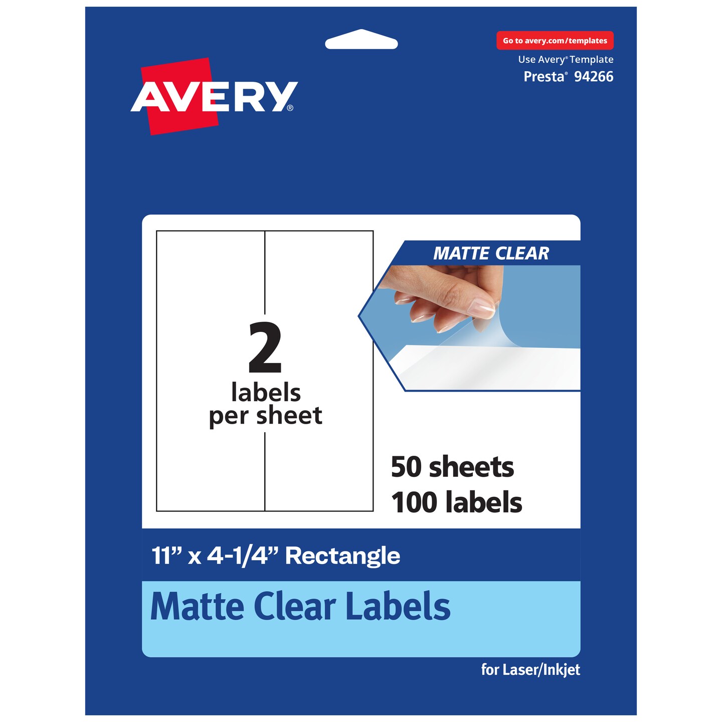 Avery Matte Clear Labels,  11&#x22; x 4-1/4&#x22; Rectangle