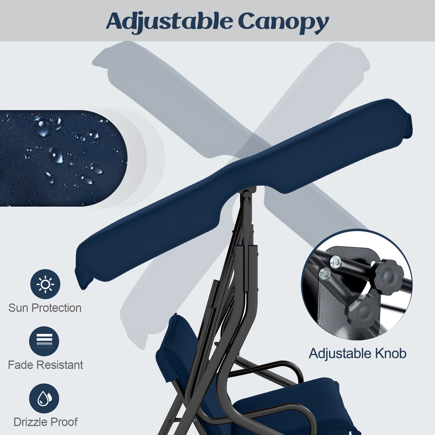 Costway Patio 3 Seats Canopy Swing Glider Hammock Cushioned Steel Frame Outdoor Black/Blue/Coffee/Green/Grey/Navy/Beige