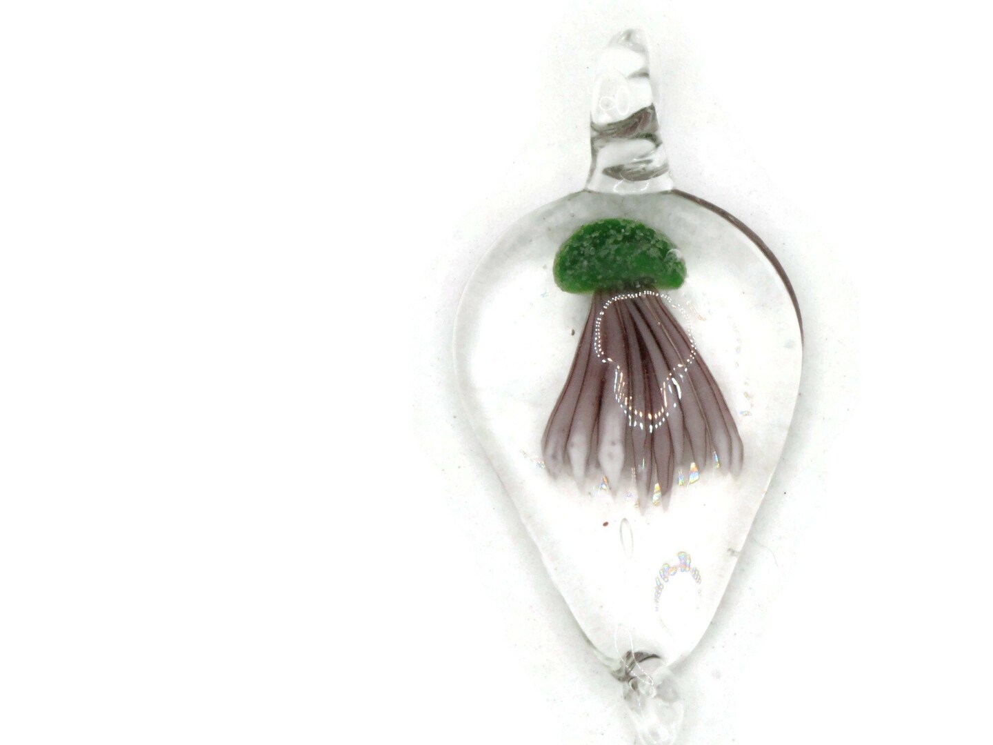 Green Luminescent Jellyfish Glass Teardrop Pendant