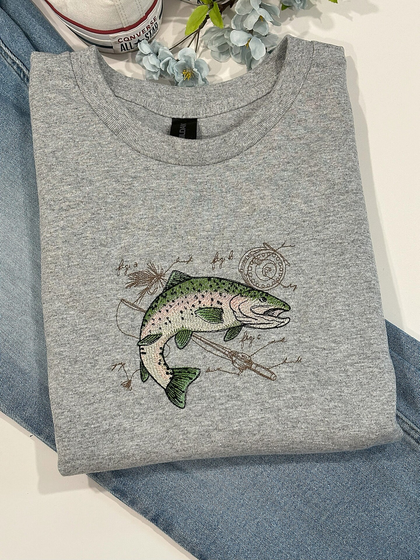 Rainbow Trout Embroidered T-Shirt | Fish T-Shirt | Rainbow Trout Shirt | Fishing T-Shirt | Nature Lover Gift