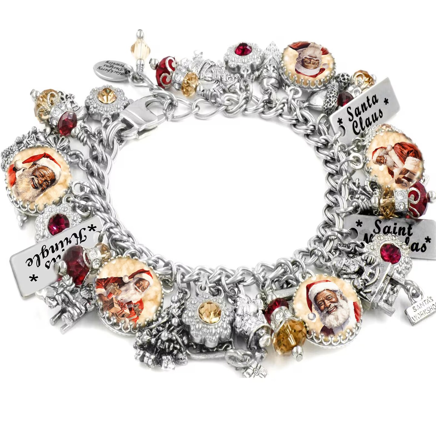 Black Santa Claus Charm Bracelet African American Christmas Jewelry Kwanzaa Gifts Personalized Engraved Name MakerPlace by Michaels