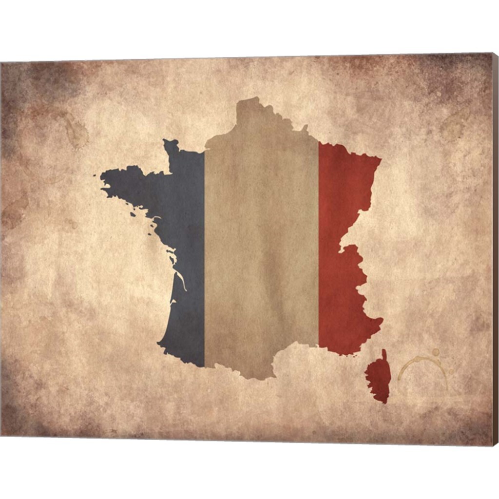 Map with Flag Overlay France by Color Me Happy 20&#x22; x 16&#x22; Canvas Wall Art
