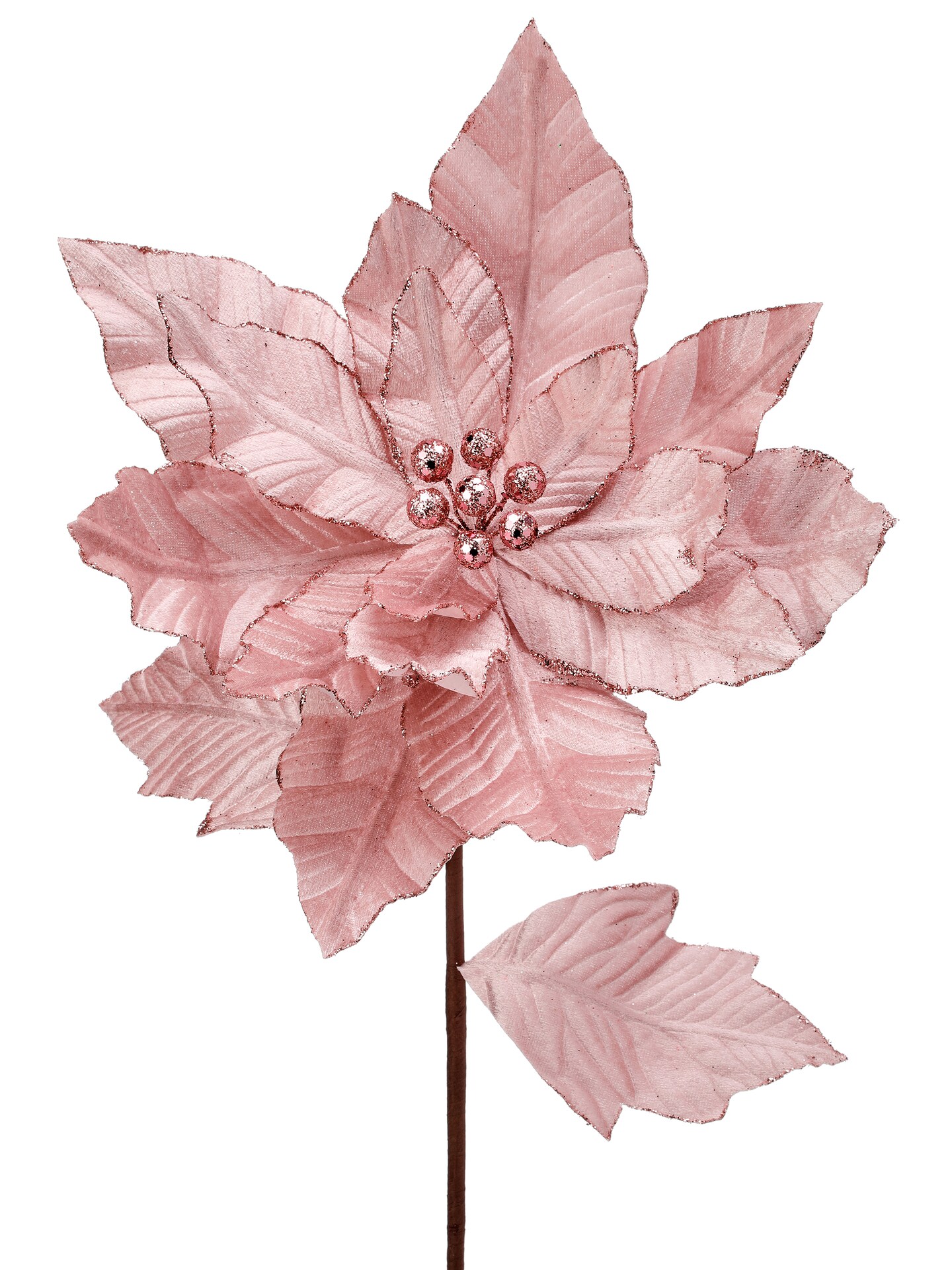 24&#x22; PINK VELVET POINSETTIA FLOWER W/GLITTER EDGE FLOWER