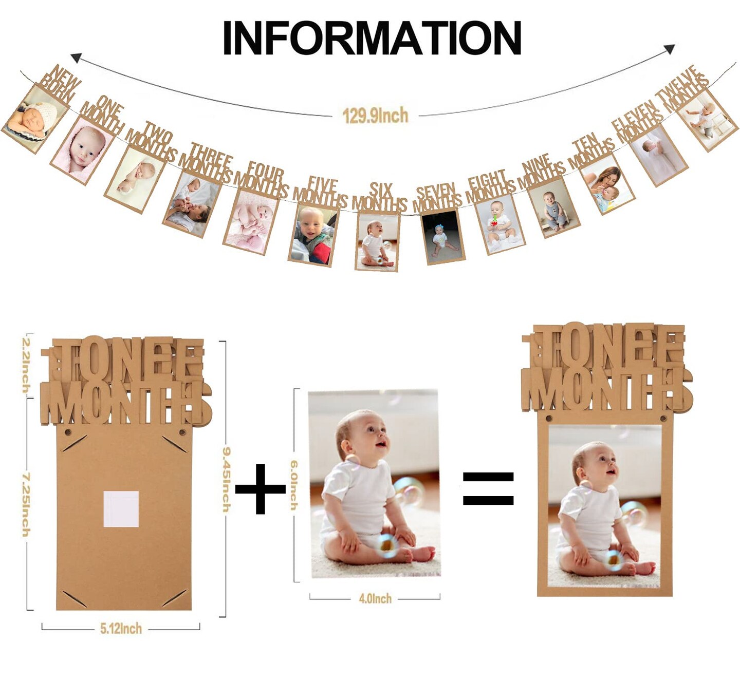 1st Birthday Baby Photo Banner for Newborn to 12 Months And Alphabet ONE Bunting, Alphabet ONE Cake Topper for Baby Show First Birthday Party Decoration