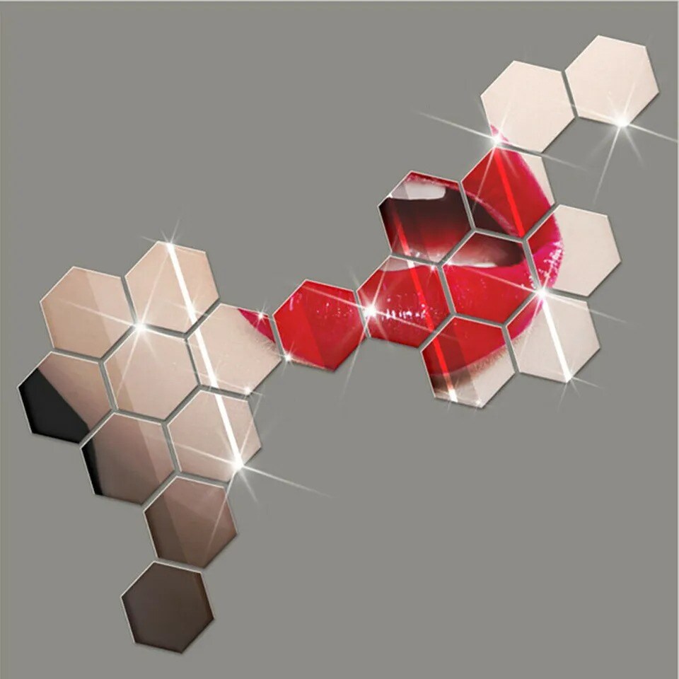3D Honeycomb Hexagon Mirror Wall Sticker Acrylic Art Room Decal Decor 12PCS