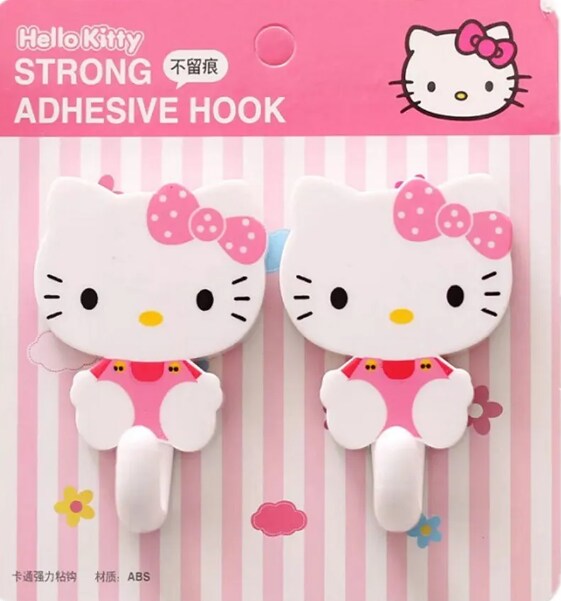 2Pcs Set Hk kitty Strong Self Adhesive Hooks Key Storage Hanger for Kitchen Bathroom Door Wall Multi-Function
