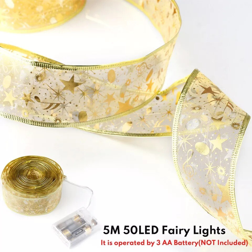 2X 16.4FT 50 LED Christmas Ribbon Lights Layer Fairy Lights Christmas Tree Decor