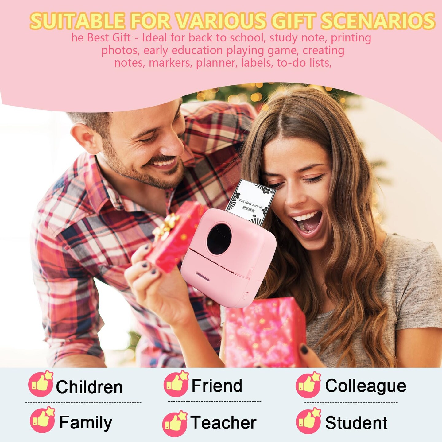 Notebuddy Mini Portable Printer, Bluetooth Smart Pocket Inkless Thermal Printer with 5 Roll Papers for Journal/DIY Scrapbook/Travel/Notes/Lists/Label/Memo, Receipt Printer for iOS&Android