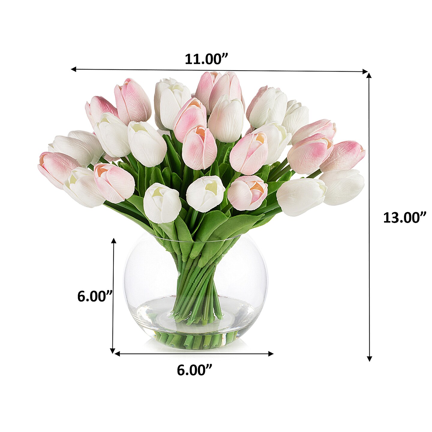 40 Pieces Real Touch Tulip Arrangement in Clear Glass Vase With