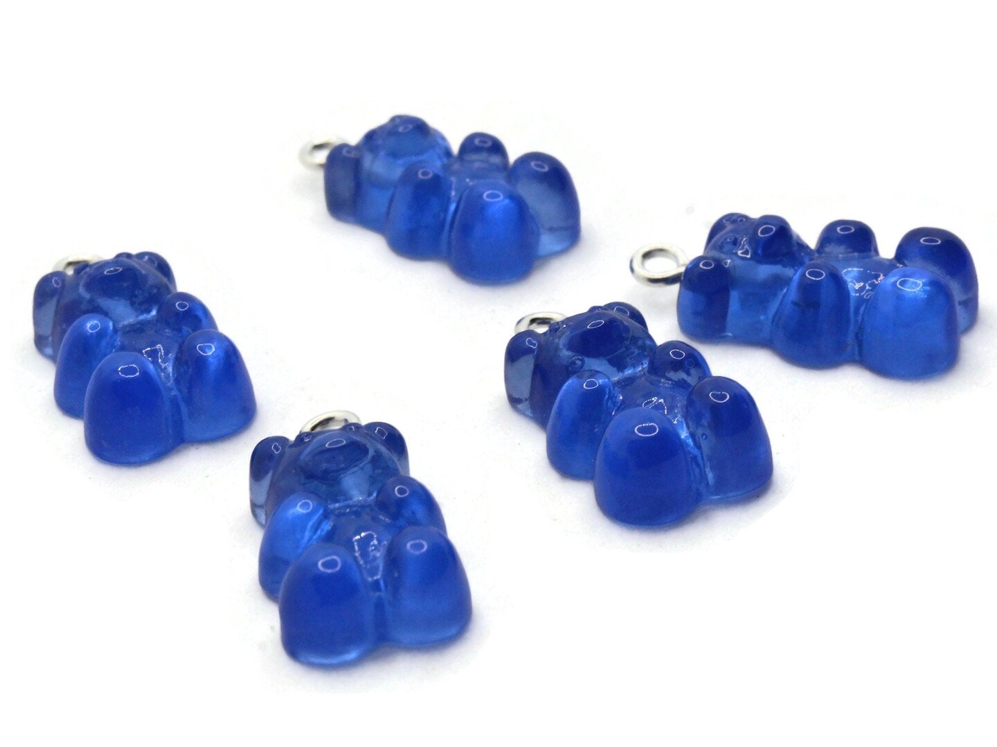 5 20mm Royal Blue Gummy Bear Charms - Resin Pendants with Platinum Colored Loops