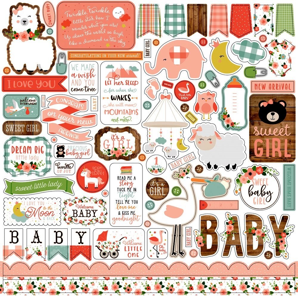 Echo Park Baby Girl 12 x 12 Cardstock Stickers