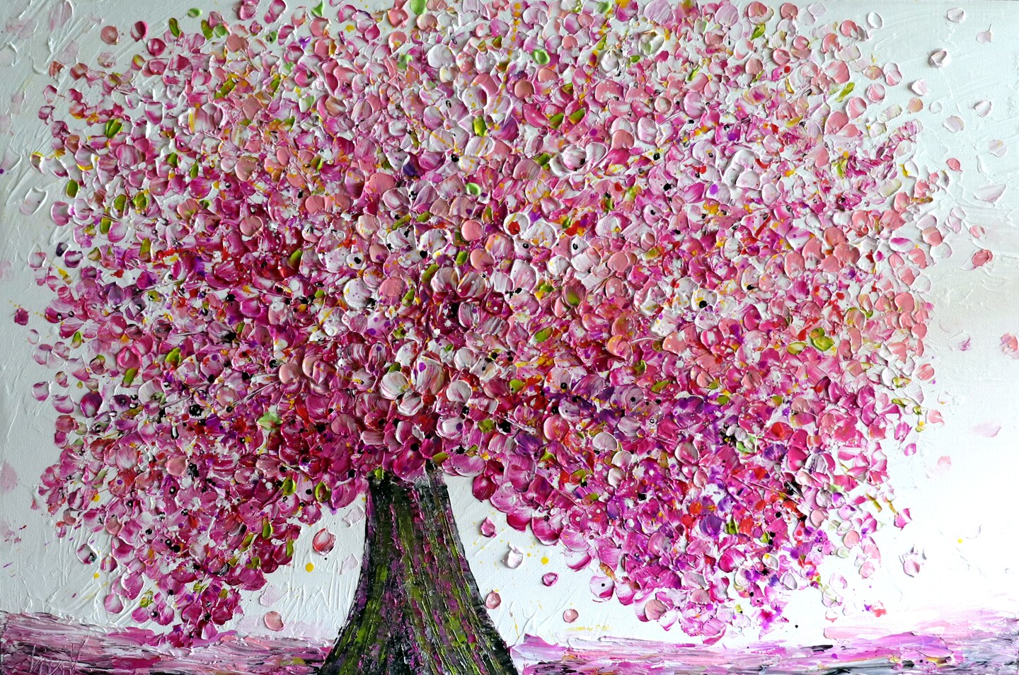 CHERRY SAKURA Pink Blossom Impasto Oil Abstract Painting