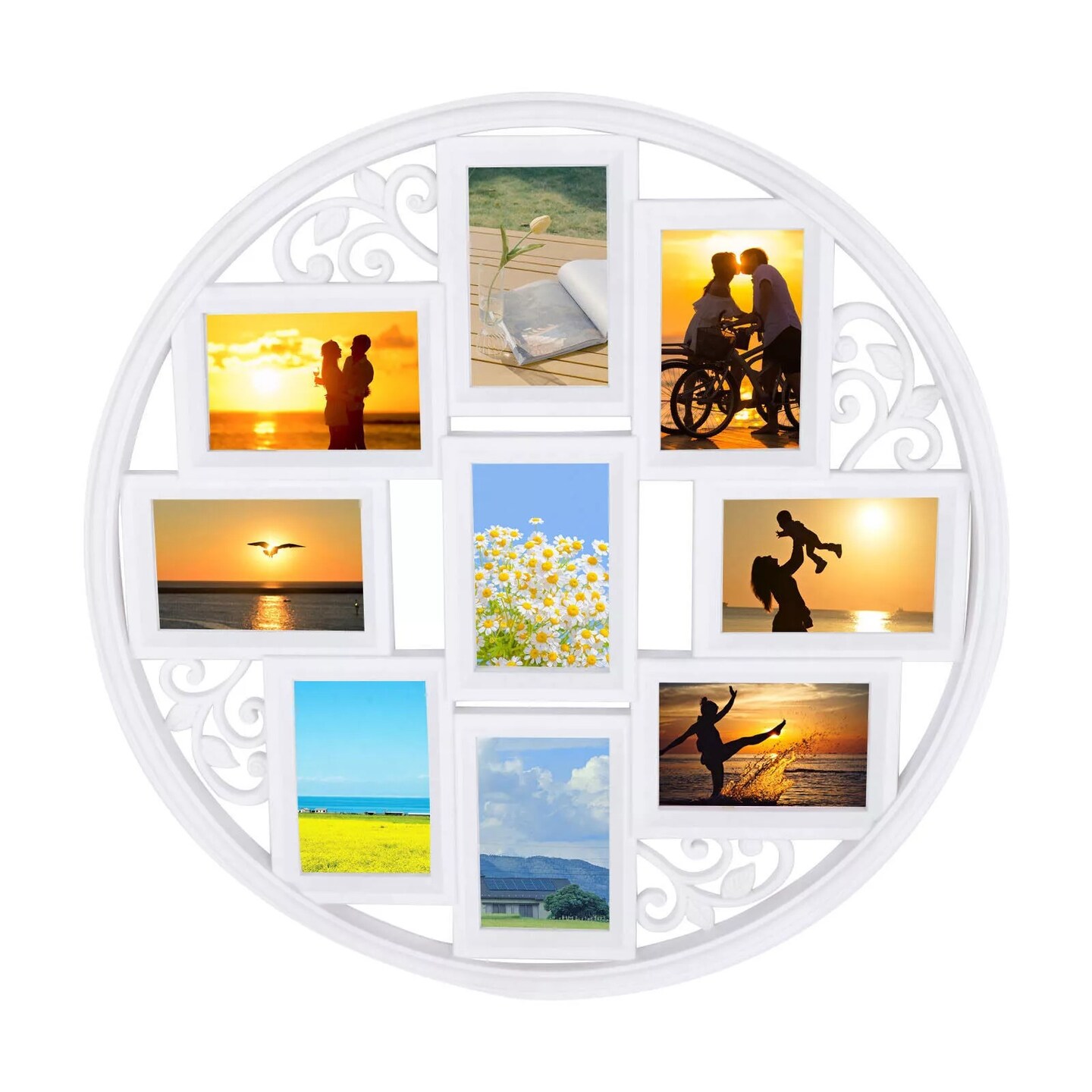 Multi-photo Collage Picture Round White Frame Holds 9 Photos 4 X 6 In Display