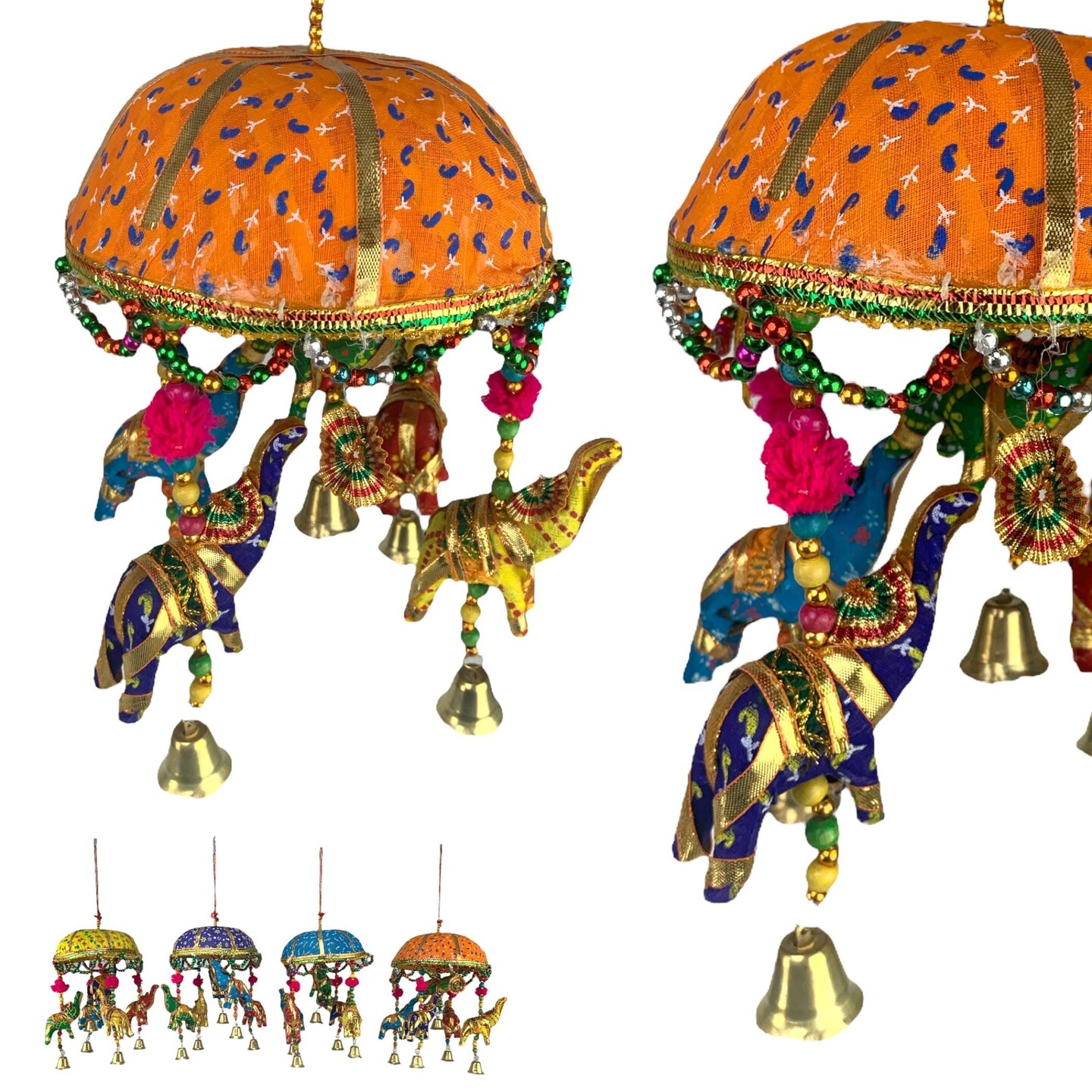 Elephant Umbrella Door Hanging Rajasthani Wall Window Feng Shui Hanging Handicraft Traditional Ethnic Latkan Toran with Tokri for Home Office Decor Decorative Ornament Party Decor