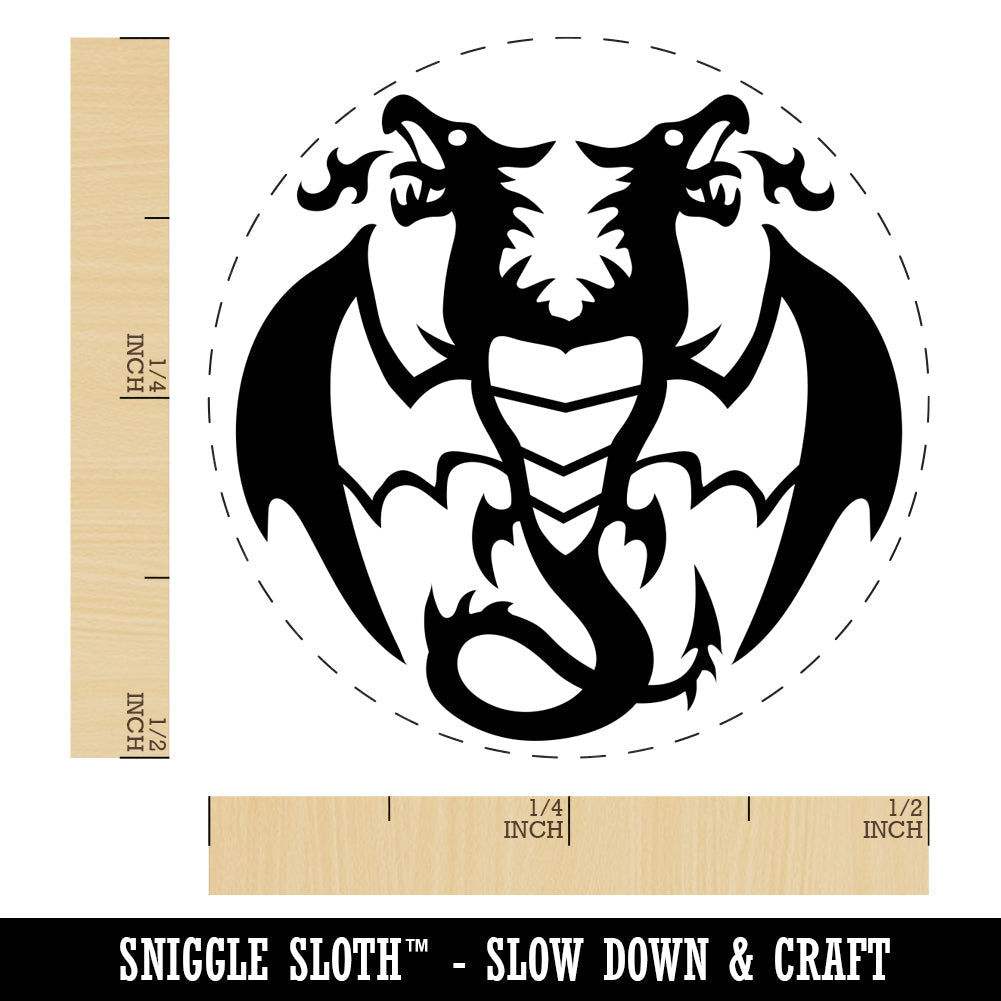 Two Headed Dragon Drake Wyvern Rubber Stamp for Stamping Crafting Planners