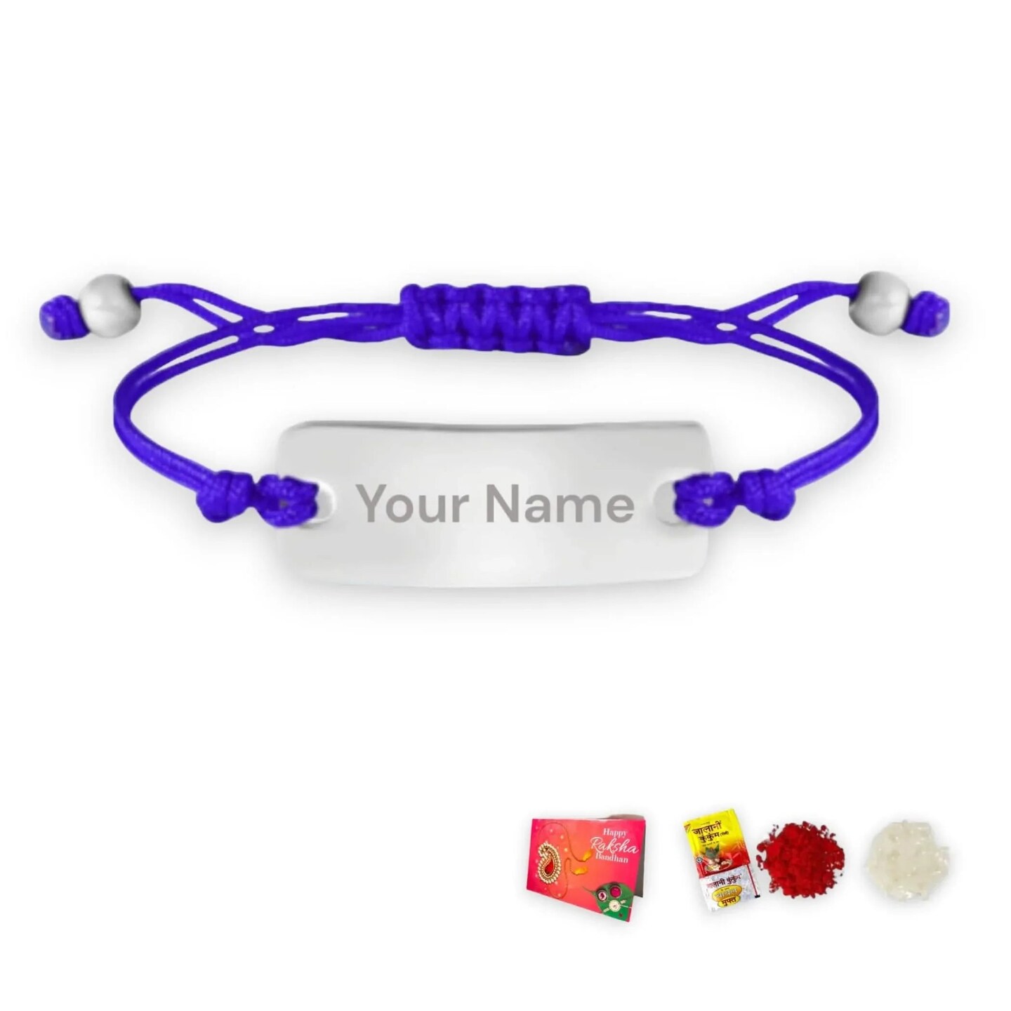 Personalized Stainless Steel Rakhi for Brother Custom Engraved Name Bracelet for Bhai Raksha Bandhan Customizable Thread Rakhi Gift Hamper with Roli Chawal Greeting Card
