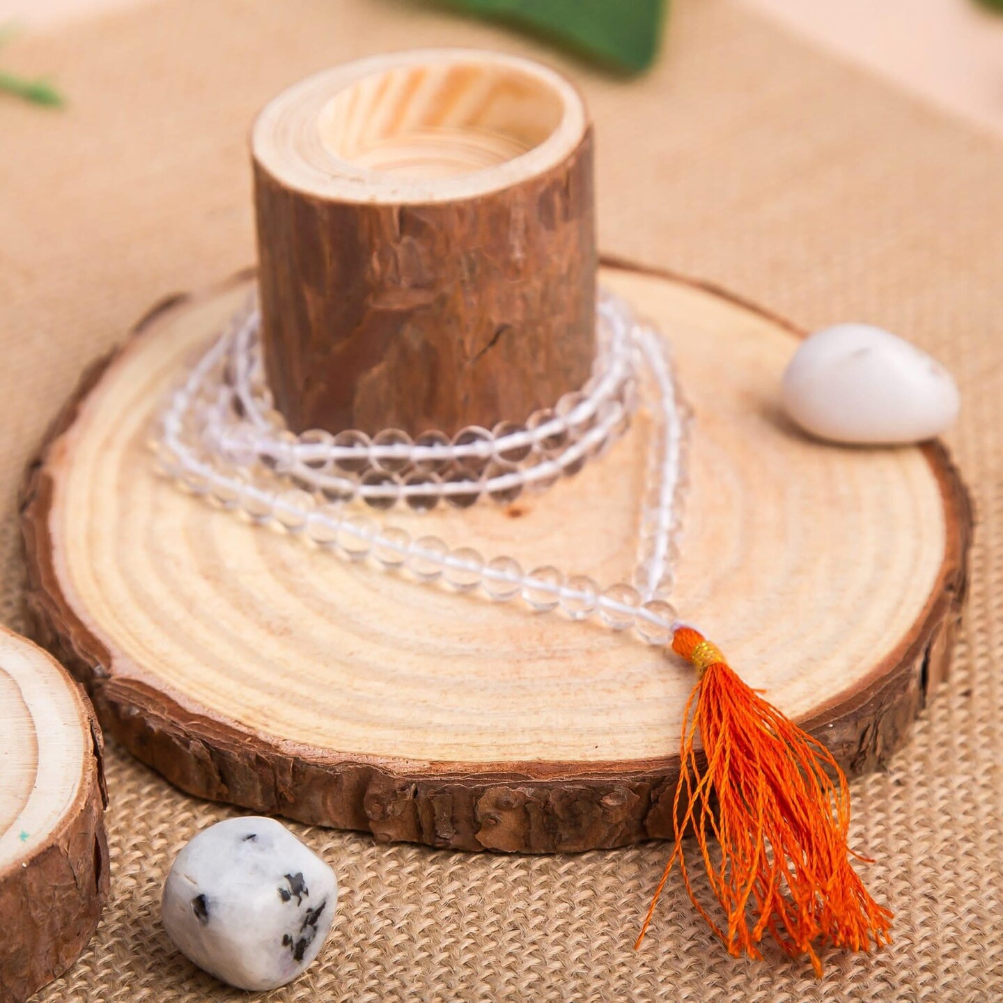 Sphatik Mala with Jap Bag Gaumukhi Natural Certified Original Crystal Quartz Agate Necklace Precious Gemstone Mala for Men Women Jaap Mala 108 Beads for Positive Energy Meditation