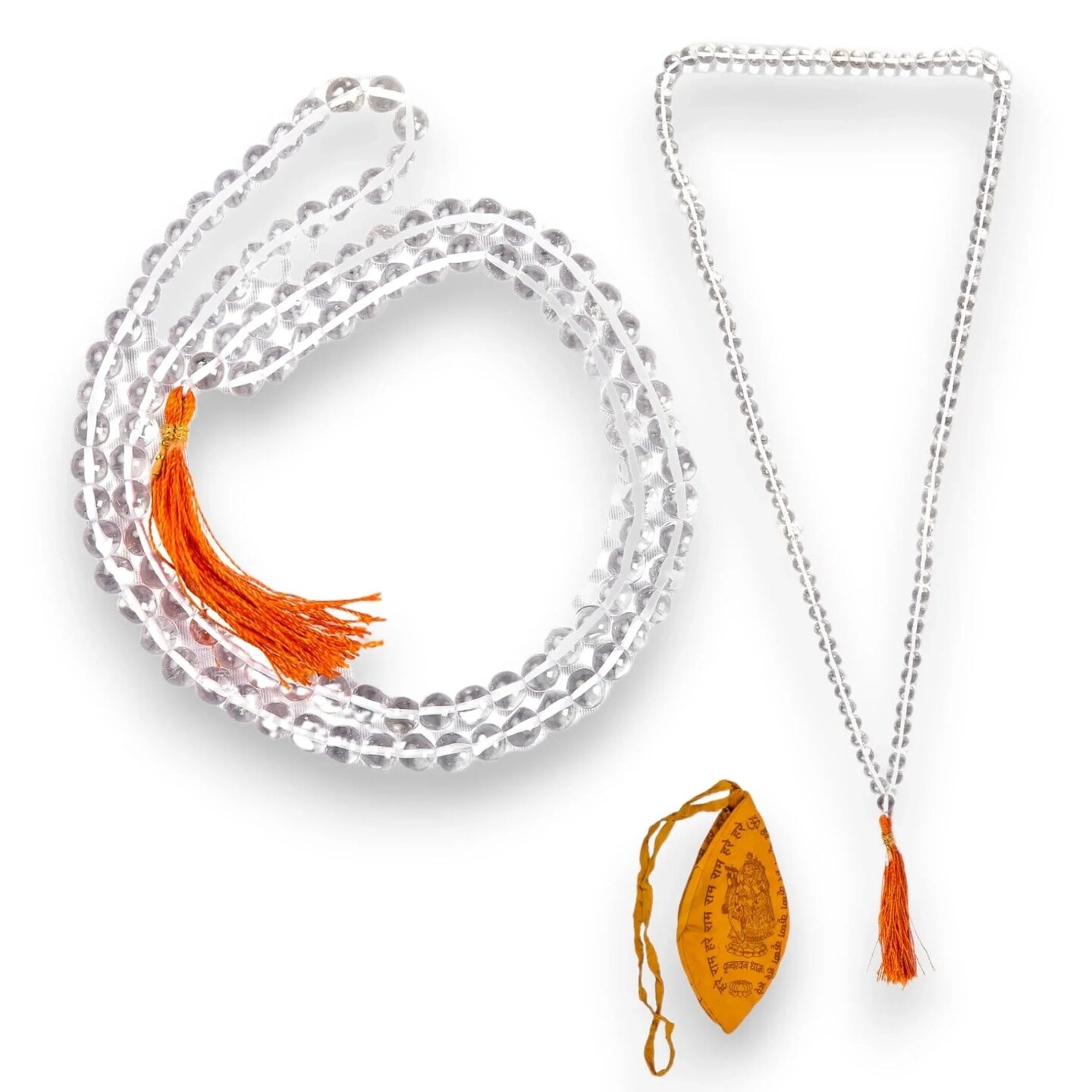 Sphatik Mala with Jap Bag Gaumukhi Natural Certified Original Crystal Quartz Agate Necklace Precious Gemstone Mala for Men Women Jaap Mala 108 Beads for Positive Energy Meditation