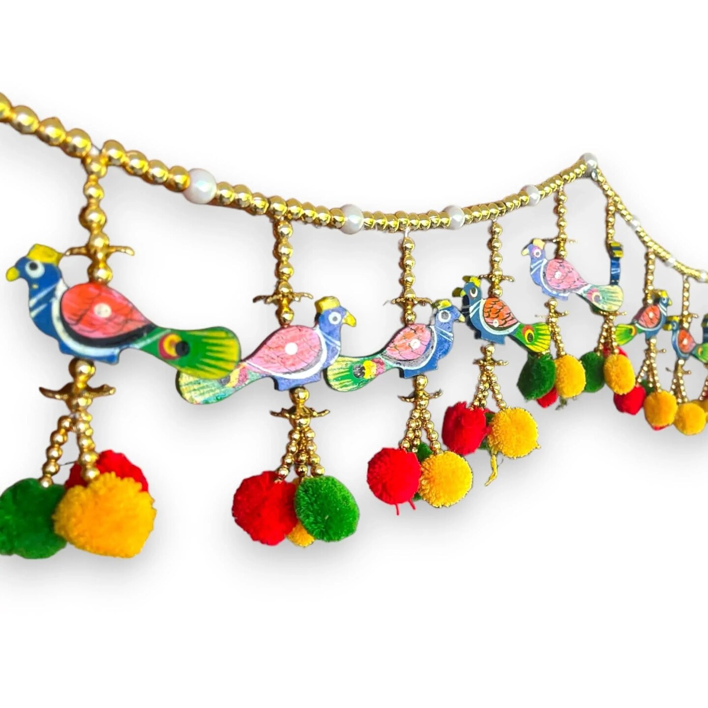 Door Toran Hanging Peacock Beads Bandarwal for Home Pooja Decor Indian Vintage Traditional Main Door Wall Hanging Diwali Decoration Wedding Favor Housewarming Return Gift (size 36x5 Inches)