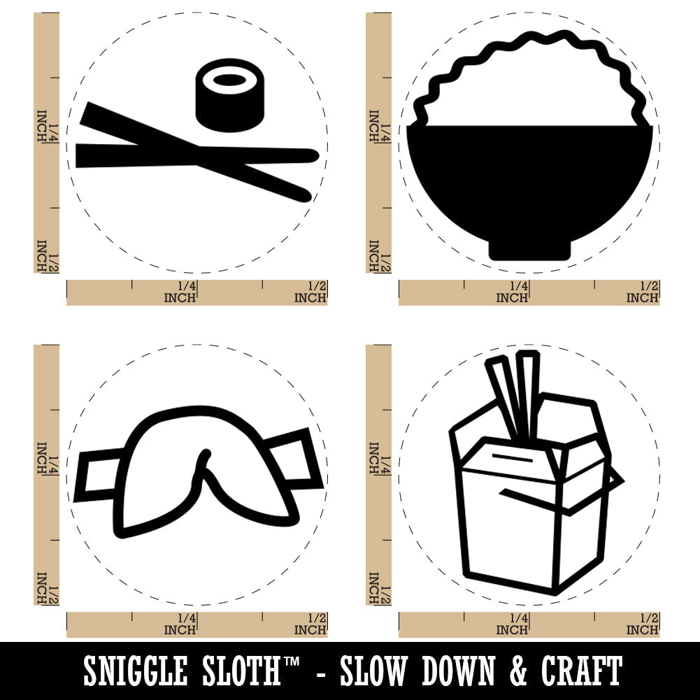 Chinese Food Take Out Takeout Box Delivery Chopsticks Rice Fortune Cookie Rubber Stamp Set for Stamping Crafting Planners