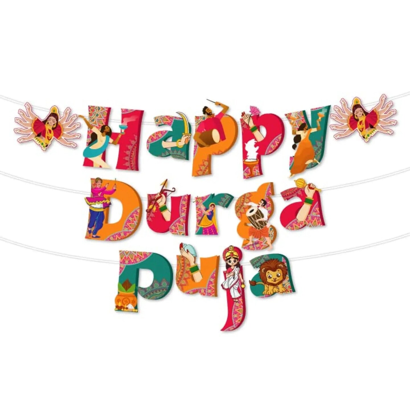 Happy Durga Puja Banner for Hindu Navratri Festival Celebration Bunting Diy Home Temple Indoor Outdoor Decoration Indian Party Supplies Durga Pooja Decor Ideas