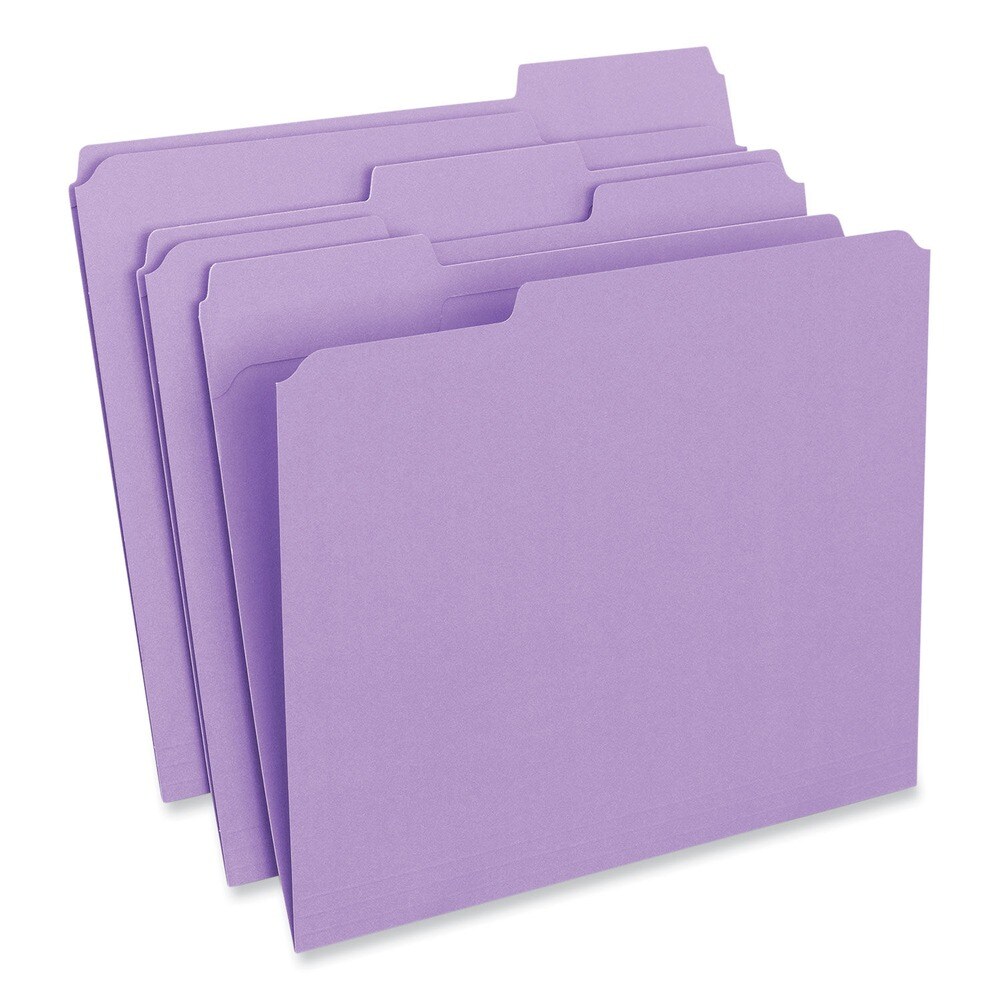 Universal Reinforced 1/3-Cut Assorted Top-Tab File Folders - Letter Size, Violet (100/Box)