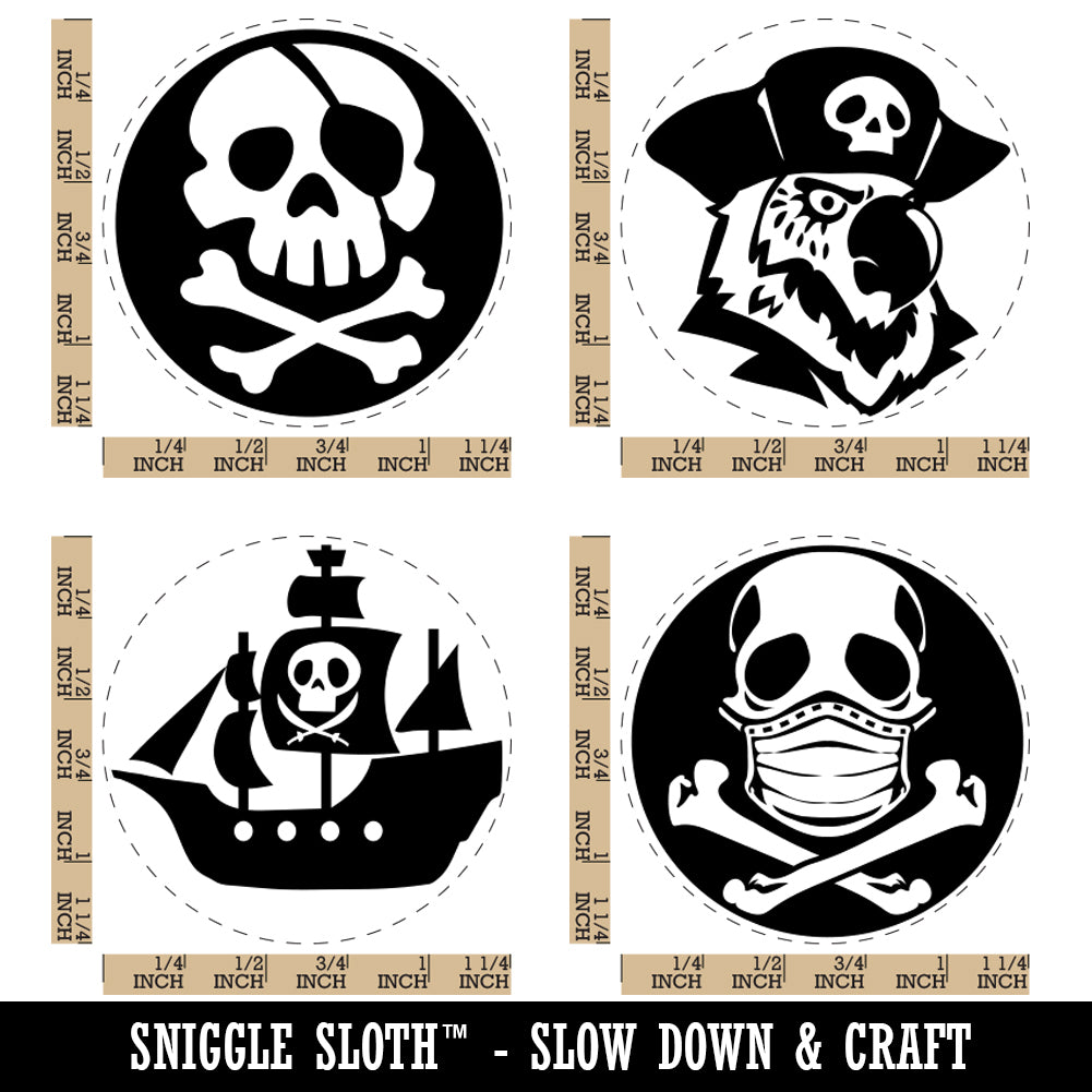 Pirate Parrot Ship Jolly Roger Skull Crossbones Rubber Stamp Set for Stamping Crafting Planners