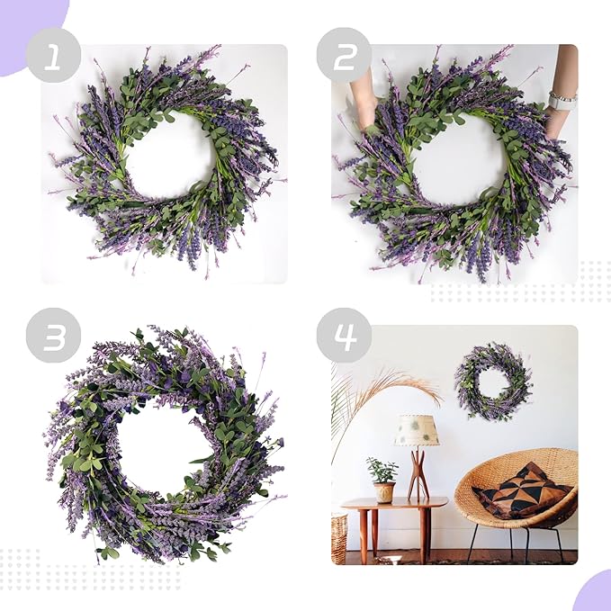 20 Inch Lavender Wreaths for Front Door Greenery Leaves Wreath for All Seasons Indoor Outdoor Floral Wreath for Wedding Party Home Decor