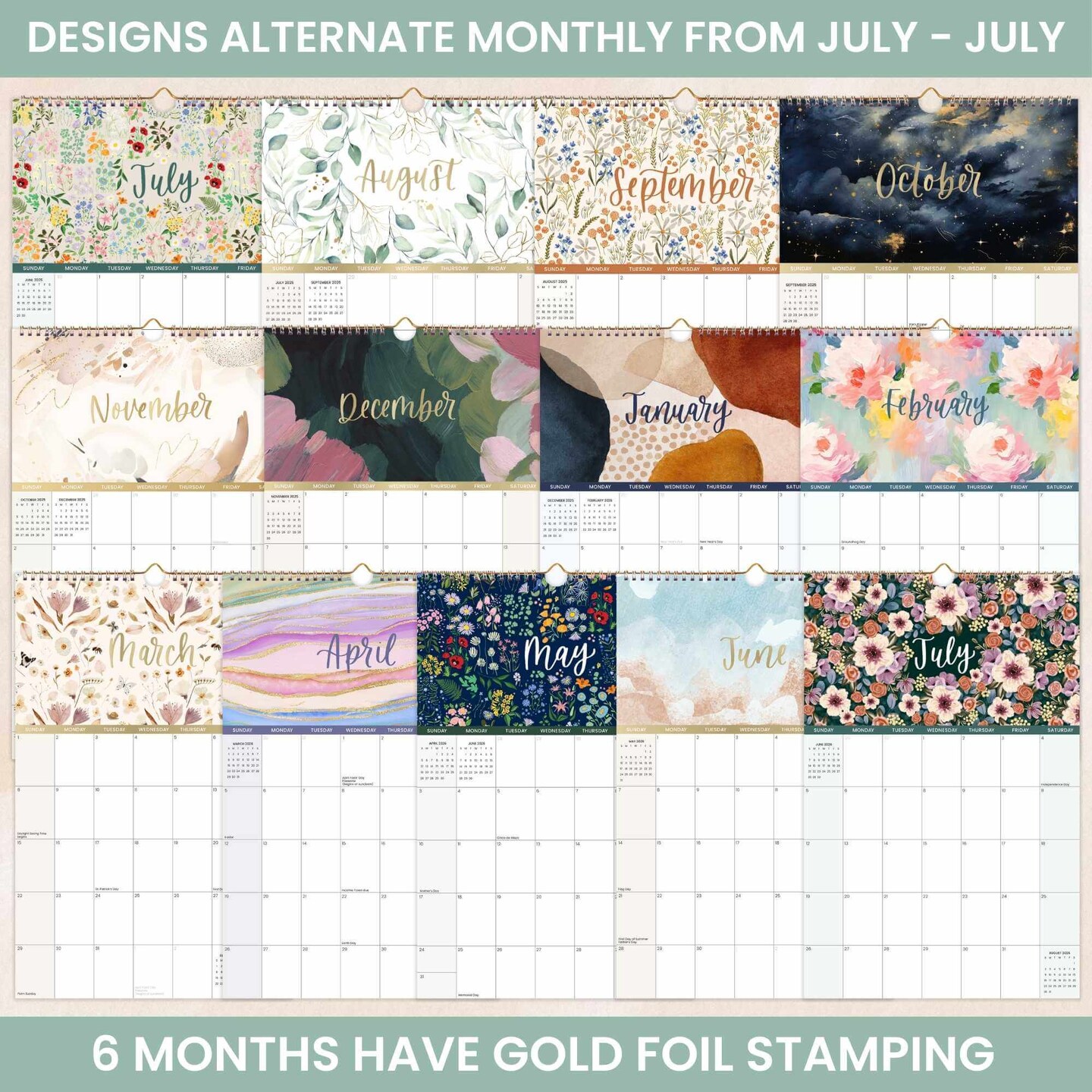bloom daily planners 2025-26 Academic Hanging Calendar, 11&#x22; x 17&#x22;, Seasonal