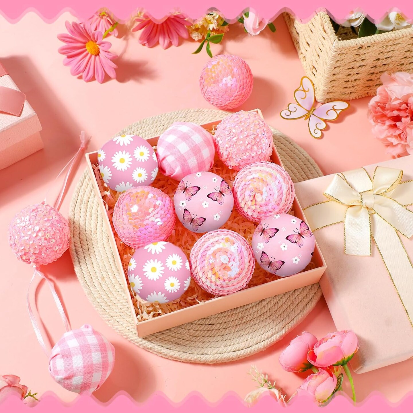 12 Pcs Spring Balls Ornaments Butterfly Ball Hanging Decorations