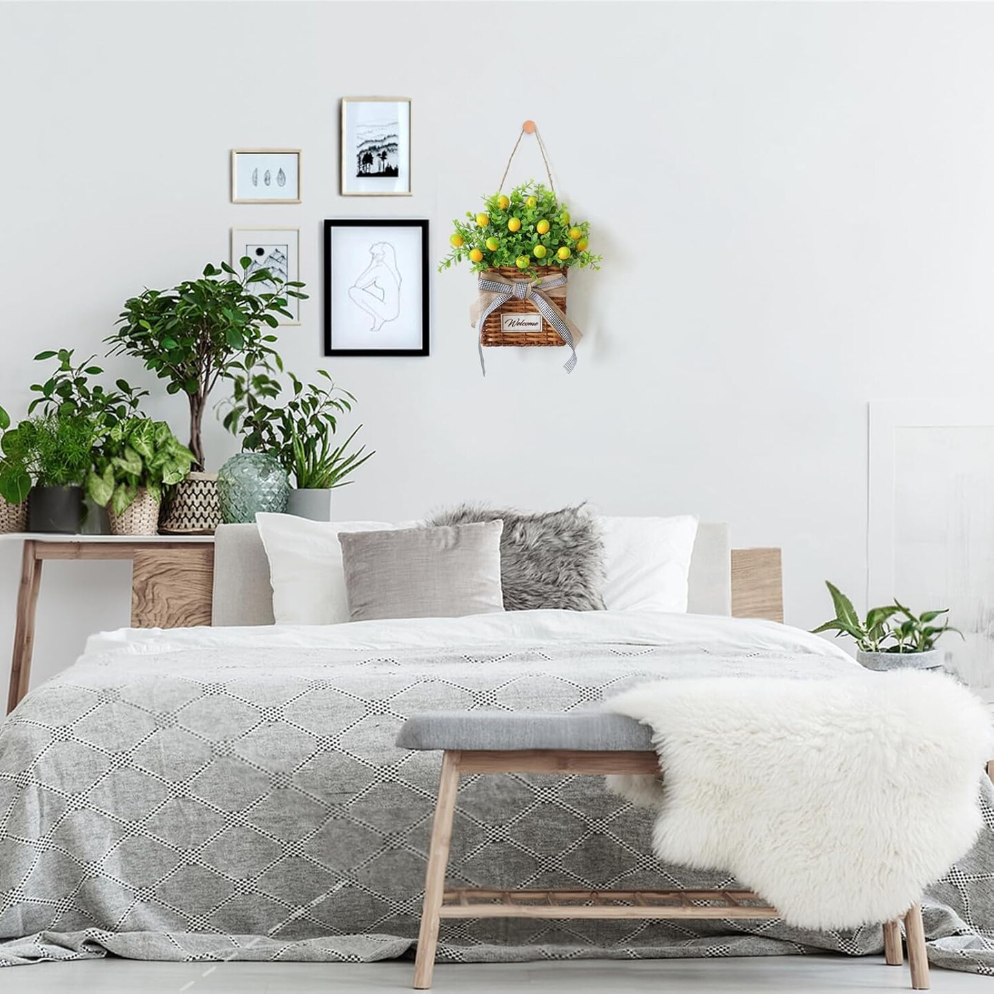 Yellow Lemon Summer Wreath – Artificial Spring & Summer Door Hanger with Green Leaves, Farmhouse-Style Basket Wreath for Front Door, Wall, and All-Season Home Décor