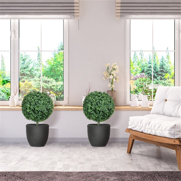 Set of Realistic Round Boxwood Trees &#x2013; Faux Topiary for Indoor &#x26; Outdoor Decor