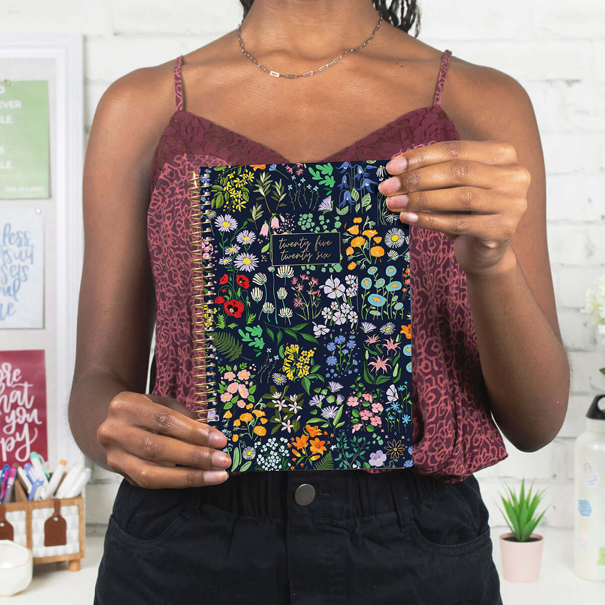 bloom daily planners 2025-26 Academic Planner, Soft Cover, 5.5&#x22; x 8.25&#x22;, Garden Party, Navy