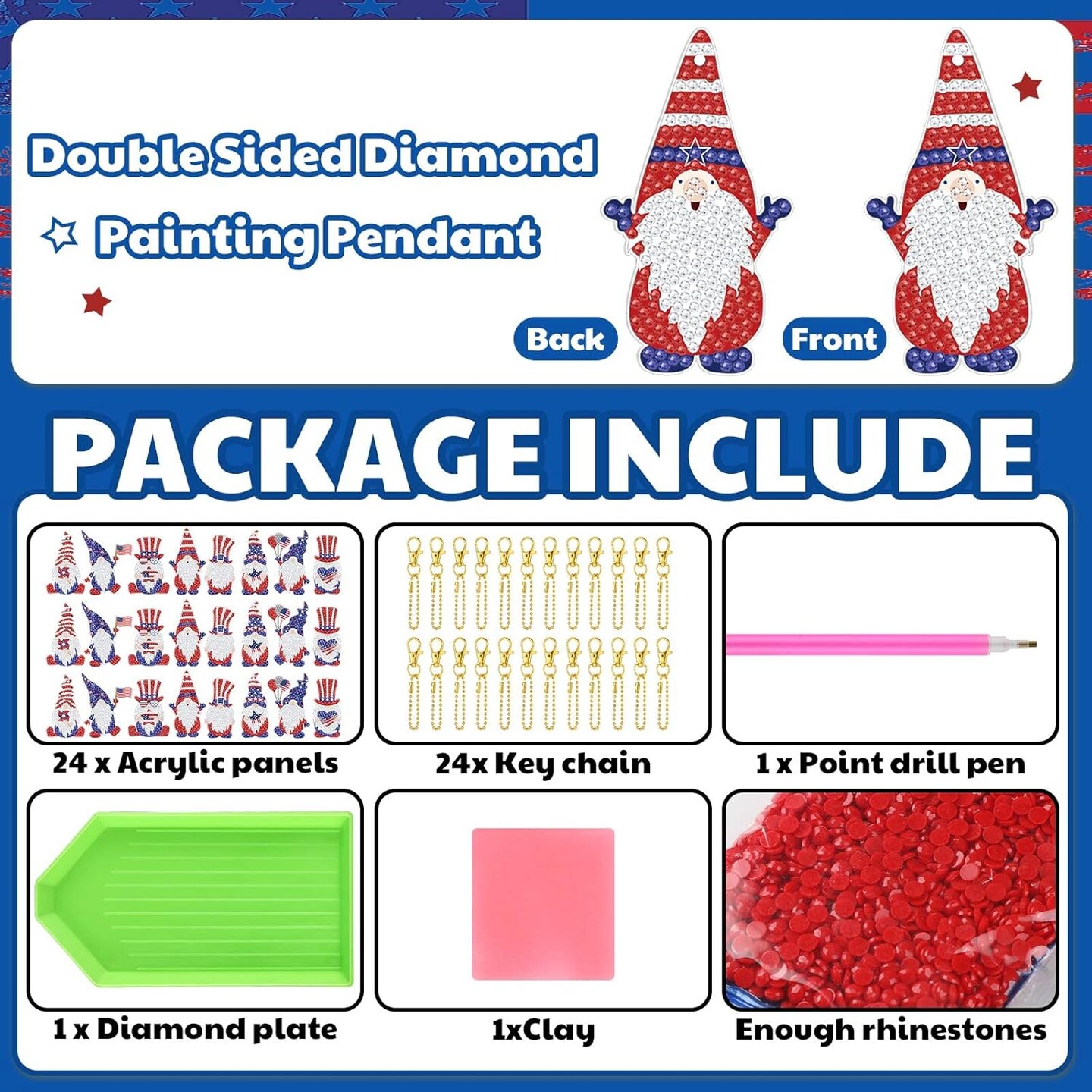 24 Pcs 4th of July Diamond Art