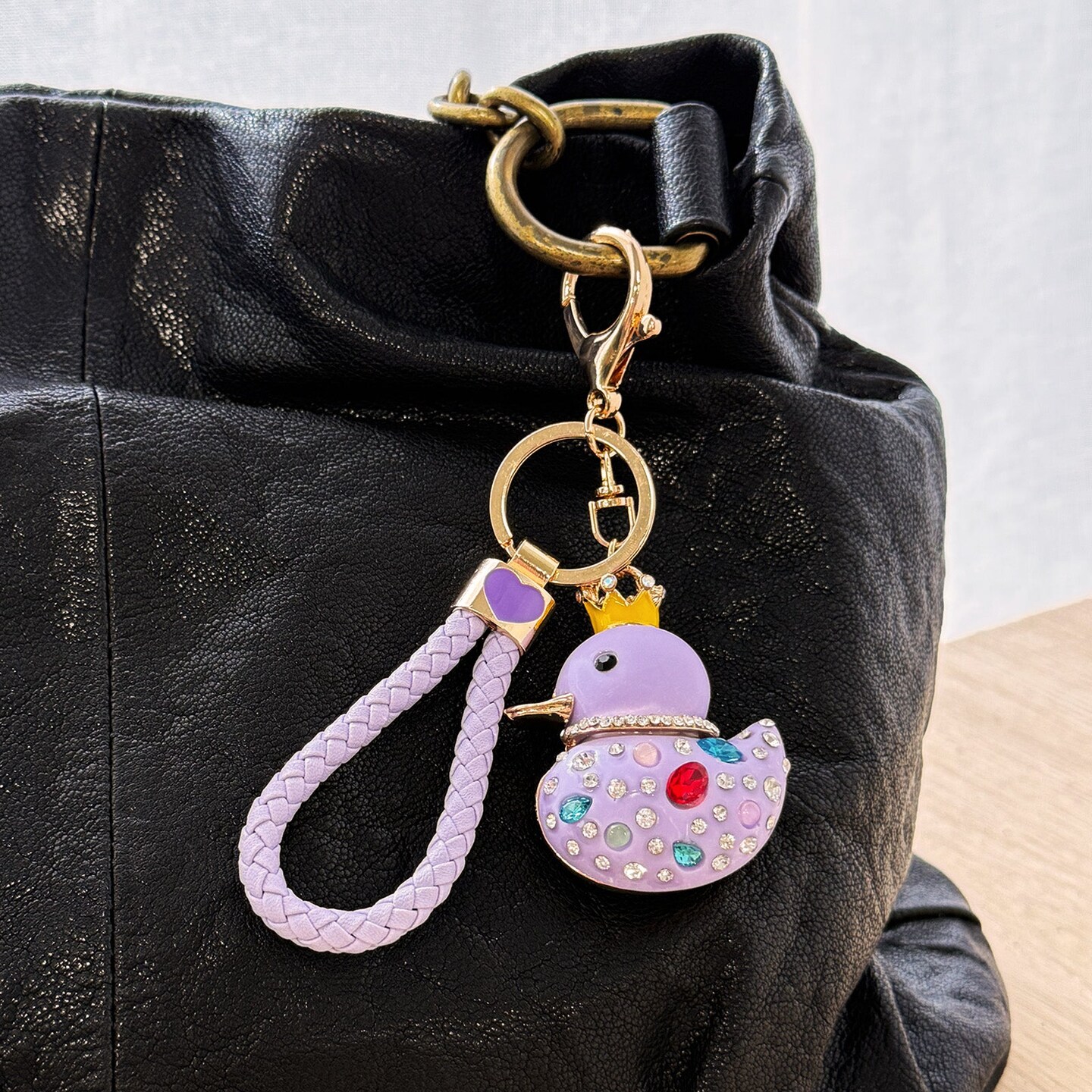 Wrapables Glamorous Crystal Rhinestone Ducky Keychain, Pendant Bag Charm, Purple