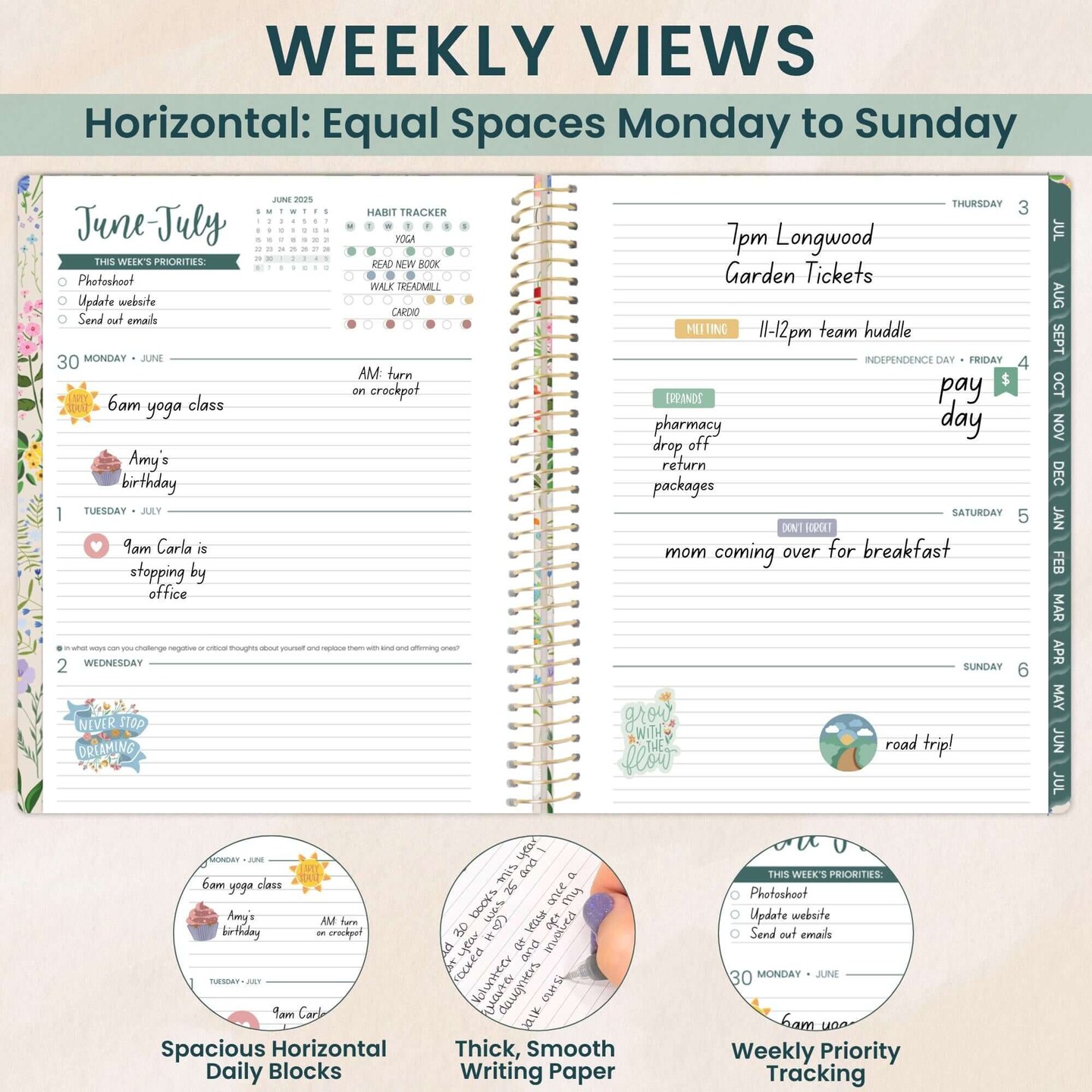 bloom daily planners 2025-26 Academic Planner, Soft Cover, 8.5&#x22; x 11&#x22;, Garden Party, Beige