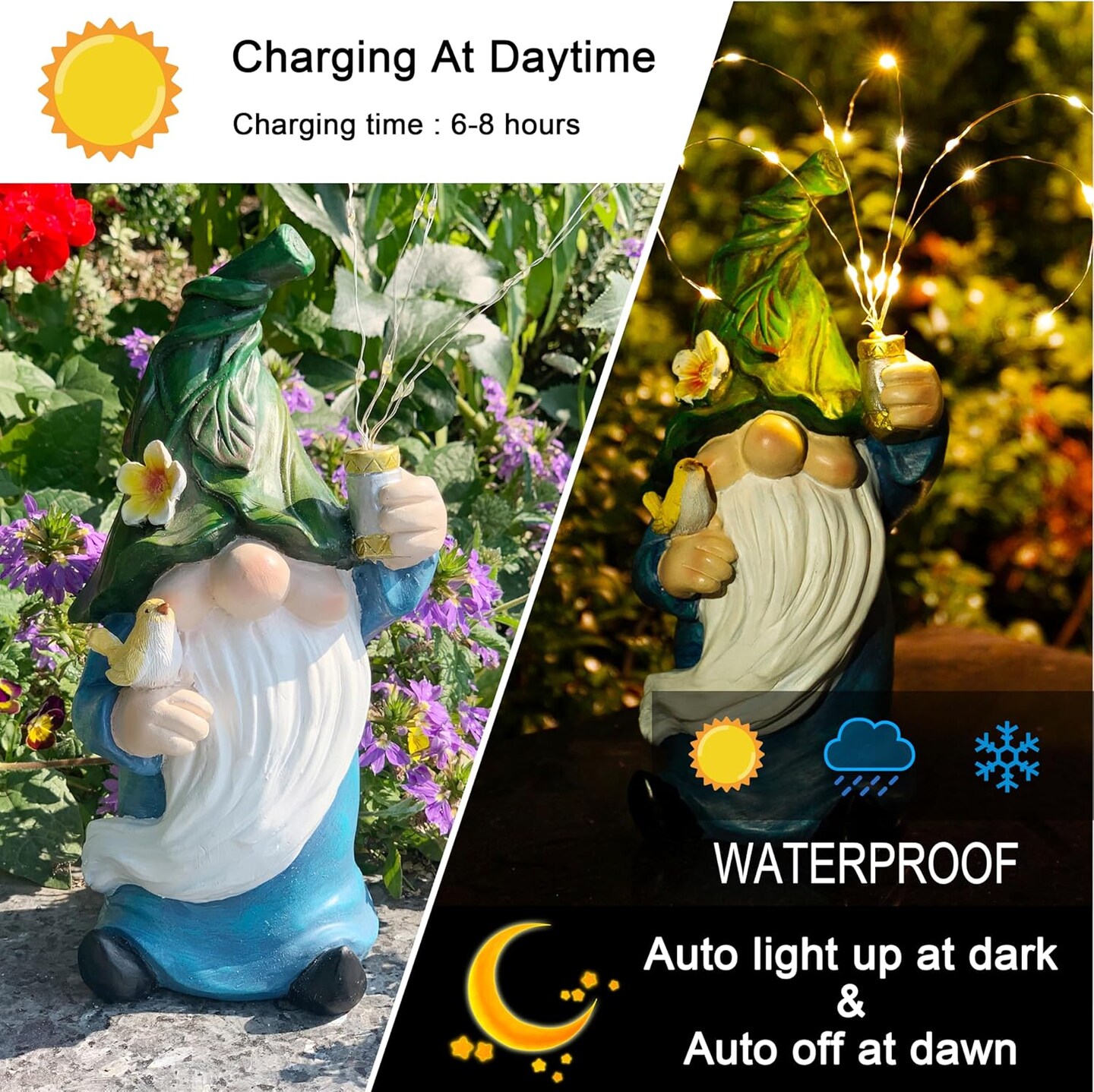 Gnomes Garden Statues with Firework Solar Light Garden Decor for Outside, Outdoor Decor, Gnome Decor Garden Art Outdoor Statues Patio Decor Lawn Yard Art, Garden Gifts Naughty Funny Gnomes