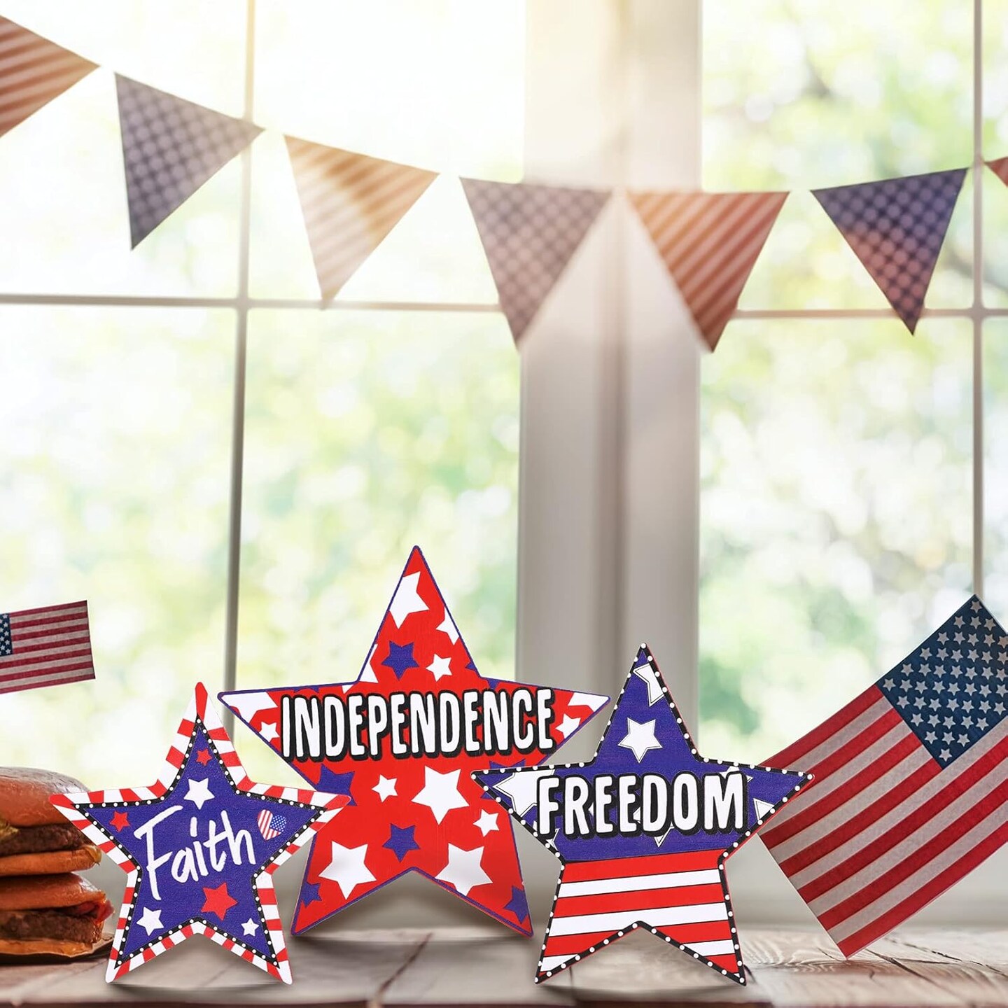 3 Pieces 4th of July Wood Star Decoration