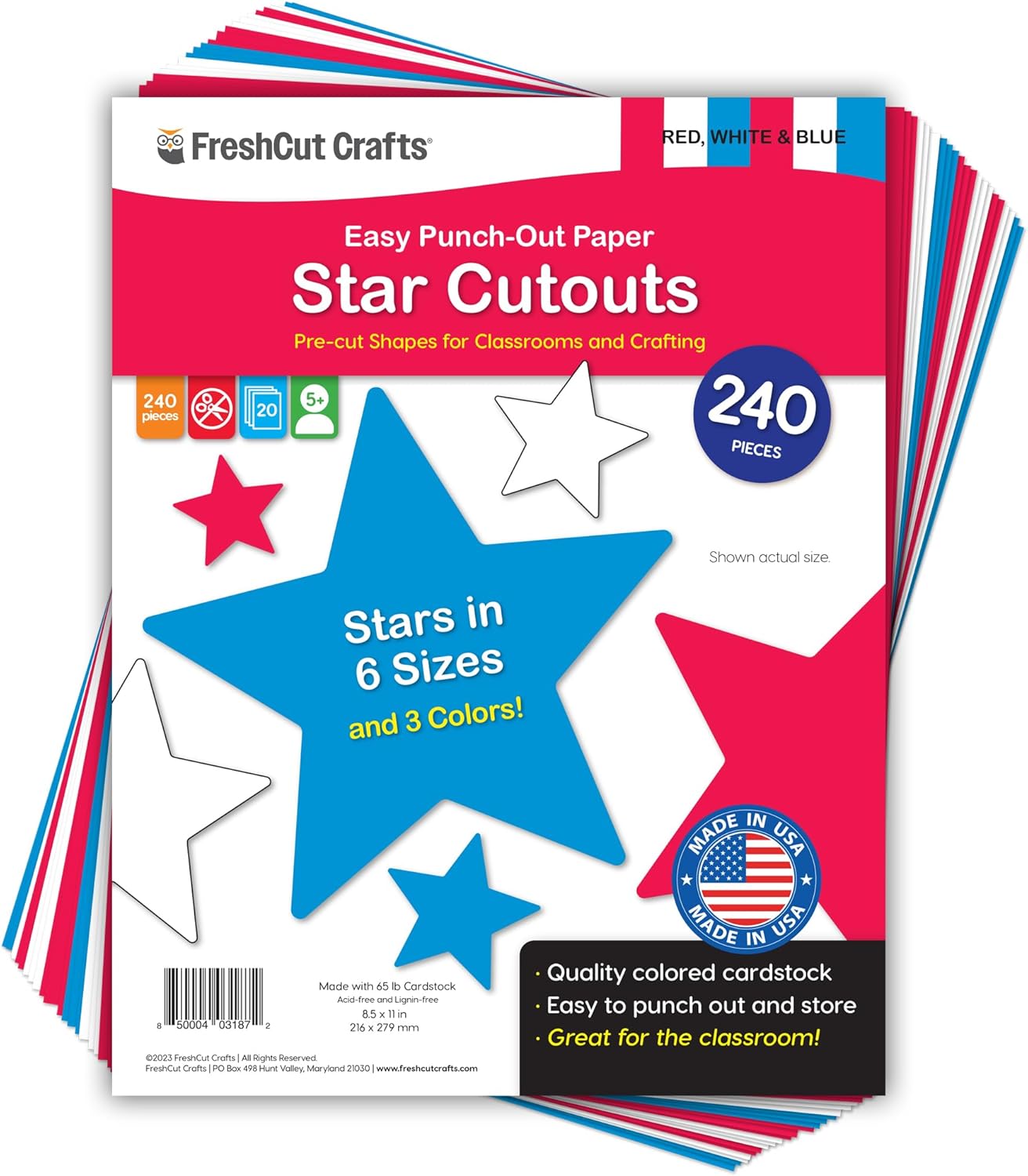 241 Pieces Star Cutouts, 2-Sided US Made Card Stock Punch