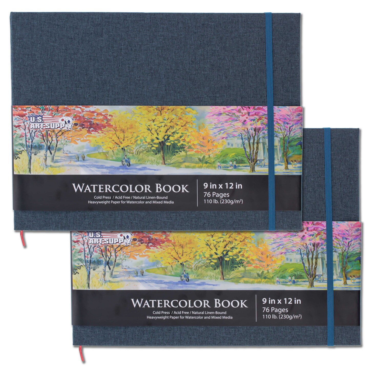 9&#x22; x 12&#x22; Watercolor Book (2 Pack, 76 Sheets Each) - 110lb (230 GSM) Linen-Bound Hardcover Artist Paper Pads - Acid-Free Cold-Pressed Watercolor Paper Pad Mixed Media