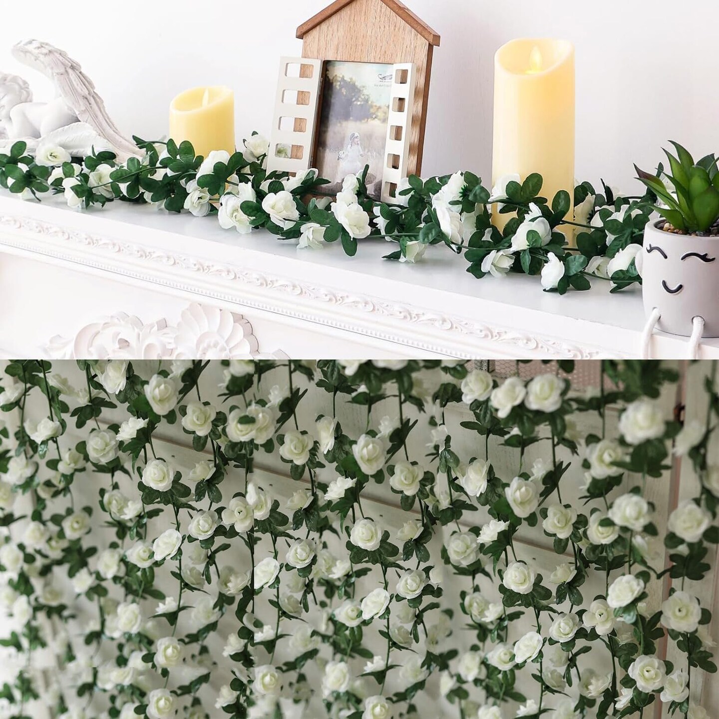 6 PCS White Rose Flower Spring Garland